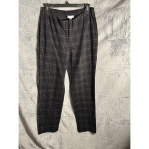 J Jill Ponte Slim Leg Plaid Pants Petite Medium Black Gray Pull On Casual Office
